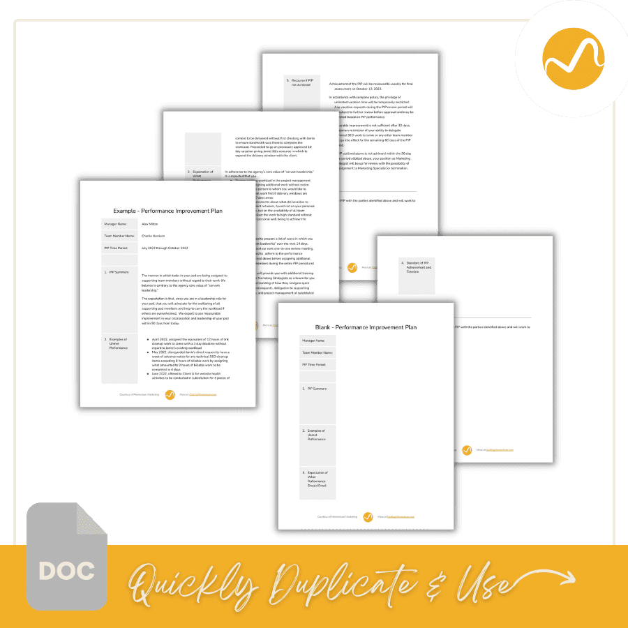 Performance Improvement Plan Sample and Template, Quickly Duplicate and Use