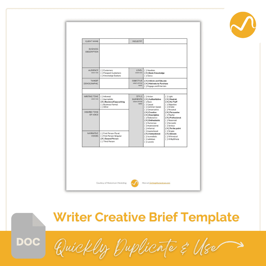 Writer Creative Brief Template Preview Image