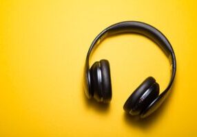 Headphones on a yellow background